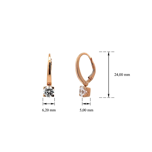 Khuyên tai với đá zircon màu hồng vàng