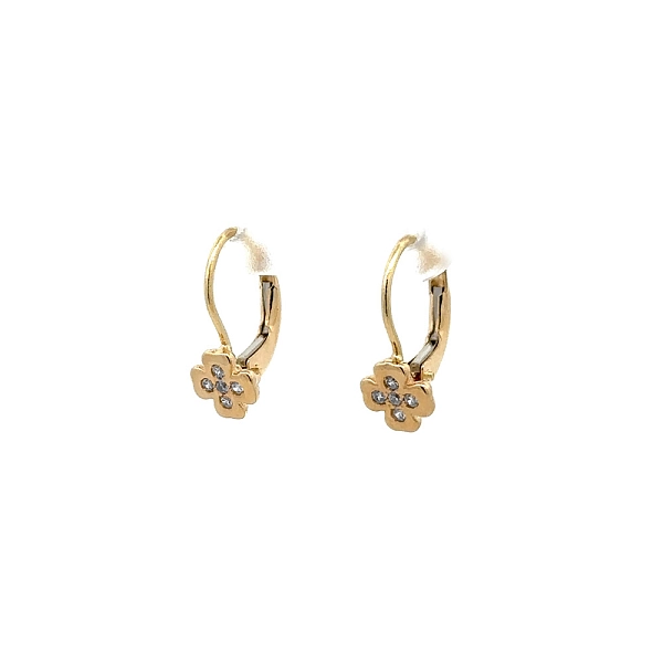 Vòng tai vàng hình lá bốn cánh đính đá zircon