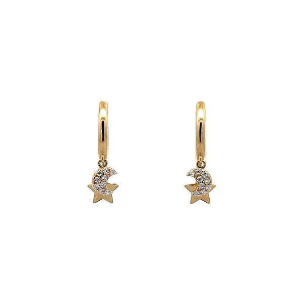 Vòng tai vàng hình trăng lưỡi liềm và ngôi sao đính đá zircon
