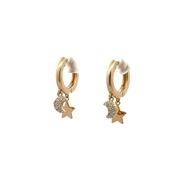 Vòng tai vàng hình trăng lưỡi liềm và ngôi sao đính đá zircon