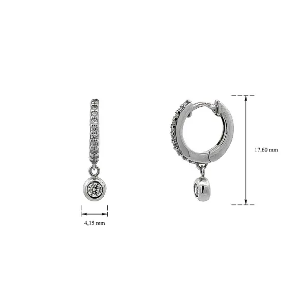 Khuyên tai bằng vàng trắng đính đá zircon trắng