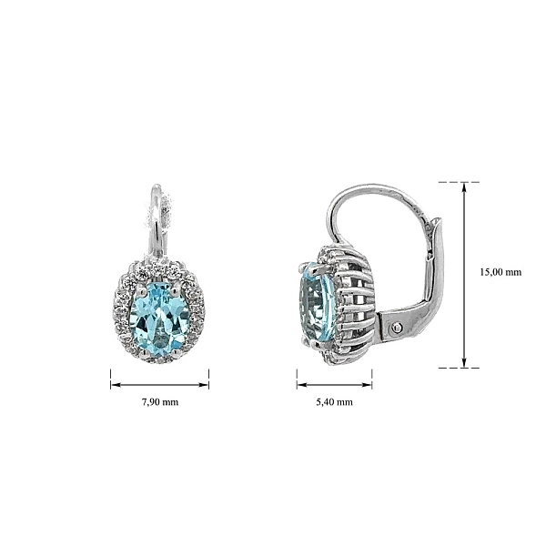 Vòng tai vàng trắng đính đá topaz
