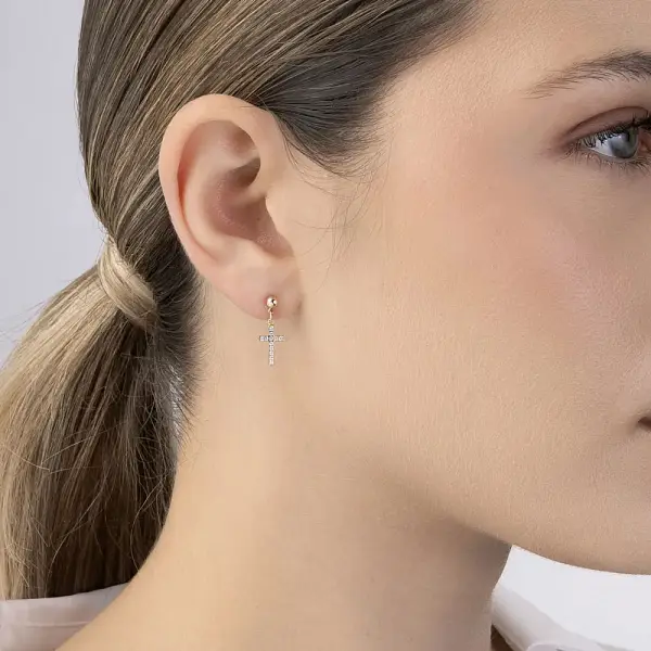 Vòng tai vàng hình thánh giá đính đá zircon