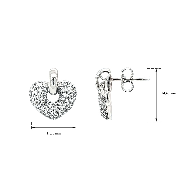 Bông tai hình trái tim đính đá zircon trong vàng trắng