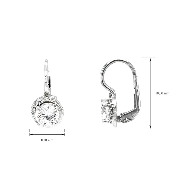 Khuyên tai bằng vàng trắng đính đá zircon trắng