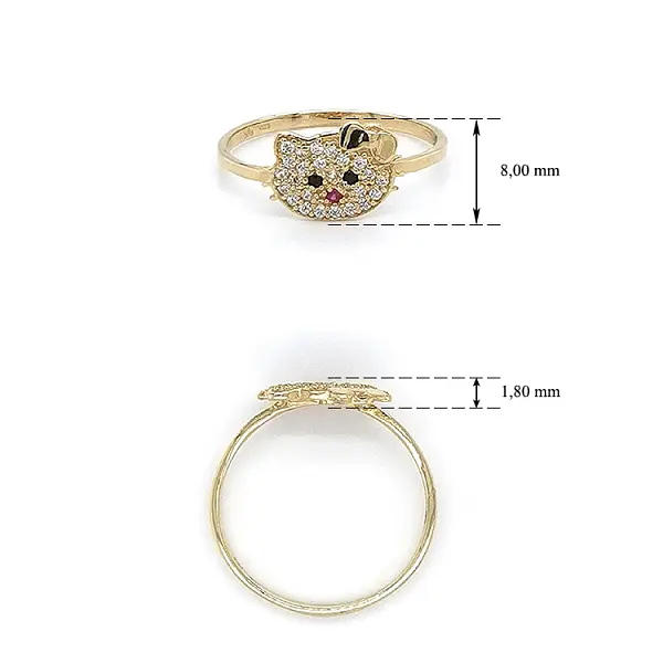 Nhẫn vàng Hello Kitty đính đá zircon