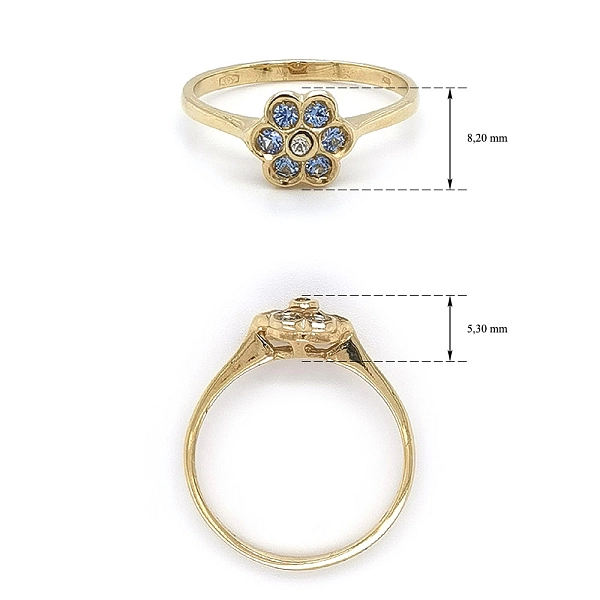 Nhẫn vàng hình hoa với đá topaz xanh