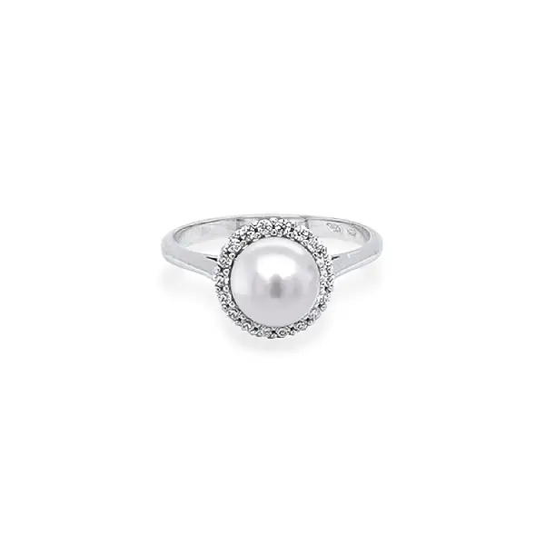 Nhẫn vàng đính ngọc trai và đá zircon