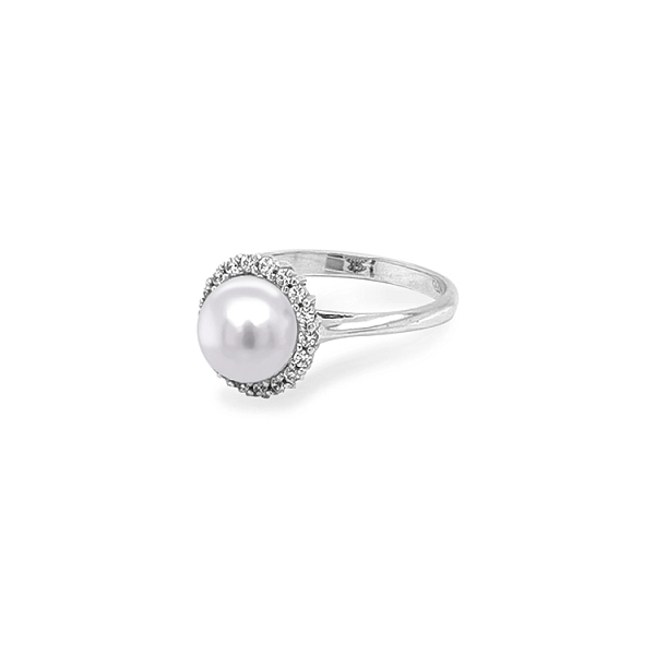 Nhẫn vàng đính ngọc trai và đá zircon