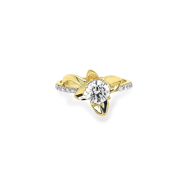Nhẫn vàng hình hoa với đá zircon