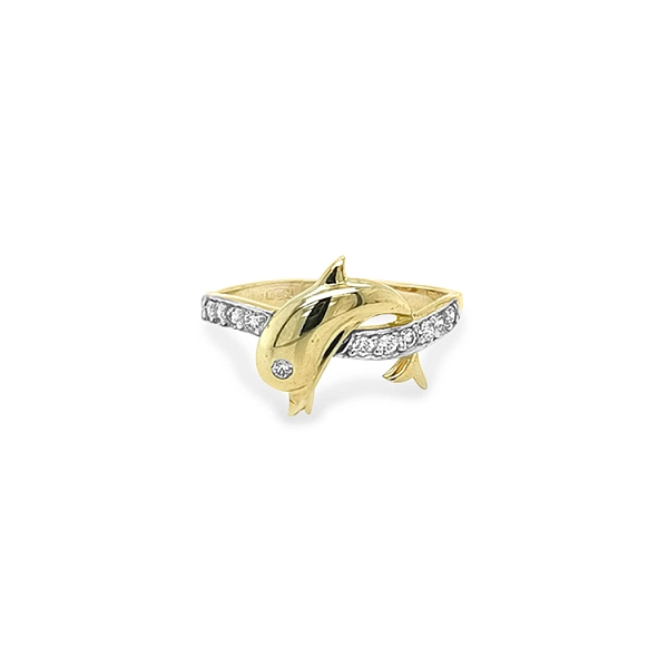 Nhẫn vàng hình cá heo đính đá zircon