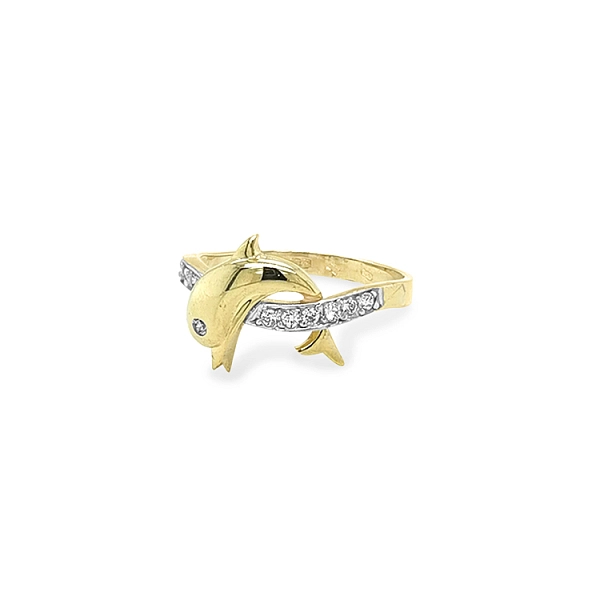 Nhẫn vàng hình cá heo đính đá zircon