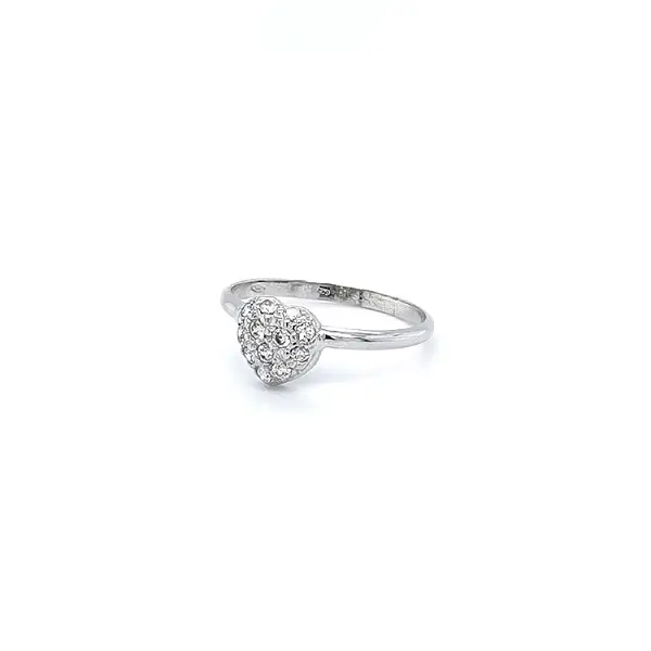 Nhẫn hình trái tim với đá zircon trắng và vàng trắng