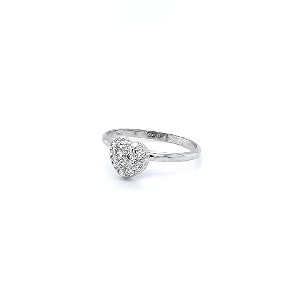 Nhẫn hình trái tim với đá zircon trắng và vàng trắng