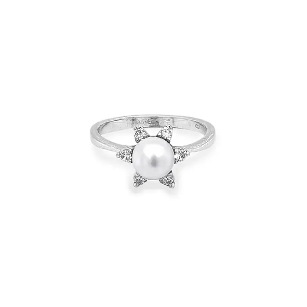 Nhẫn vàng đính ngọc trai và đá zircon