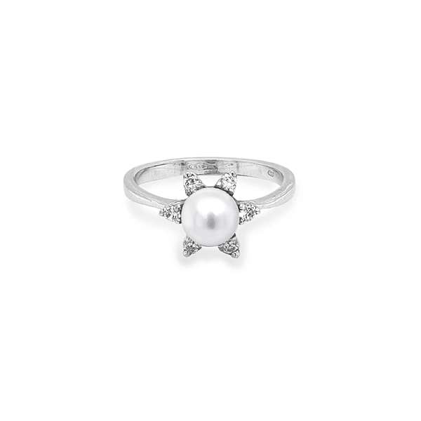 Nhẫn vàng đính ngọc trai và đá zircon