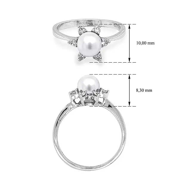 Nhẫn vàng đính ngọc trai và đá zircon