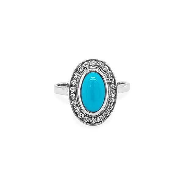 Nhẫn vàng đính ngọc lam và zirconia