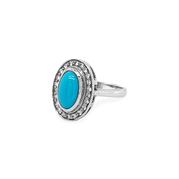 Nhẫn vàng đính ngọc lam và zirconia
