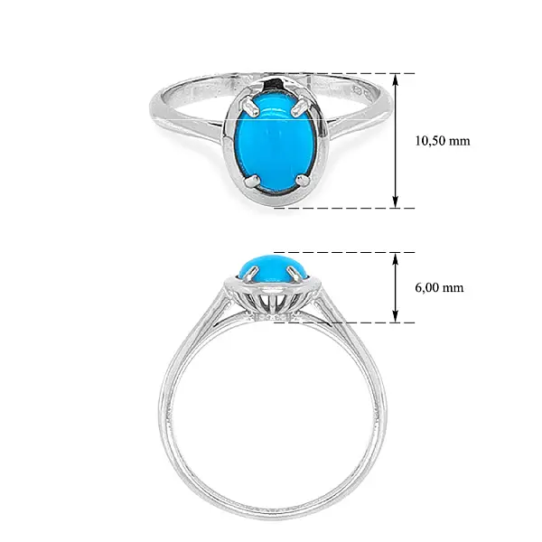 Nhẫn với đá turquoise từ vàng trắng