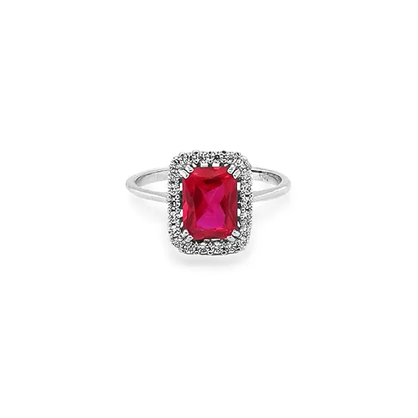Nhẫn vàng trắng cao cấp gắn ruby và zircon
