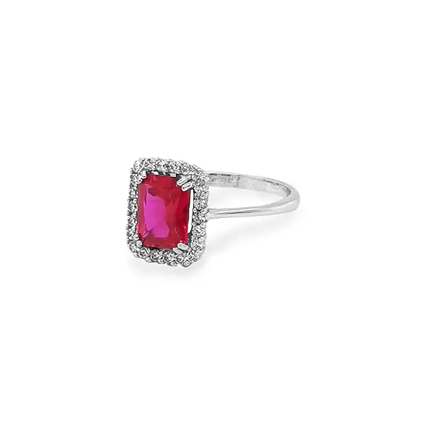 Nhẫn vàng trắng cao cấp gắn ruby và zircon