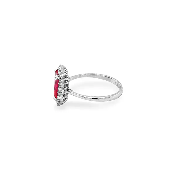 Nhẫn vàng trắng cao cấp gắn ruby và zircon