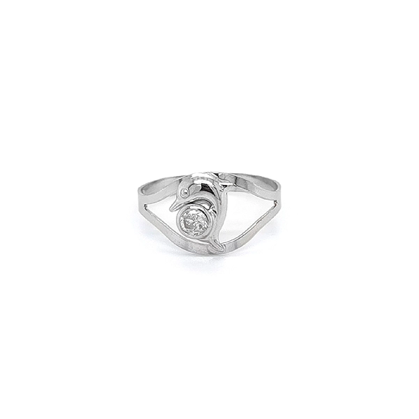 Nhẫn cá heo với vàng trắng và zircon trắng