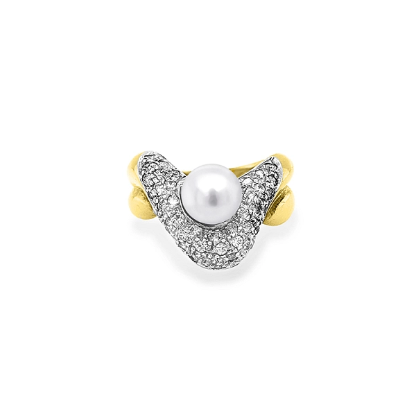 Nhẫn vàng đính ngọc trai và đá zircon