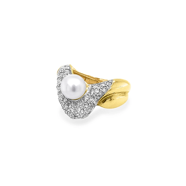 Nhẫn vàng đính ngọc trai và đá zircon
