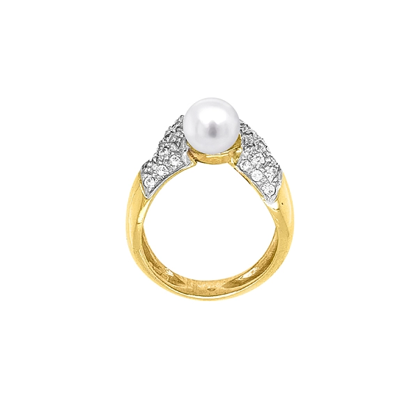 Nhẫn vàng đính ngọc trai và đá zircon