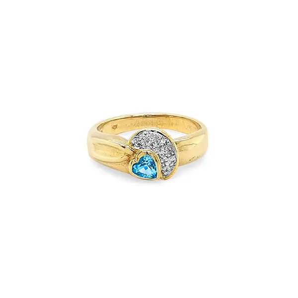Nhẫn vàng cao cấp gắn topaz xanh hình trái tim và zircon