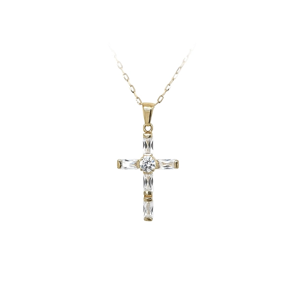 Mặt dây chuyền vàng hình thánh giá đính đá zircon