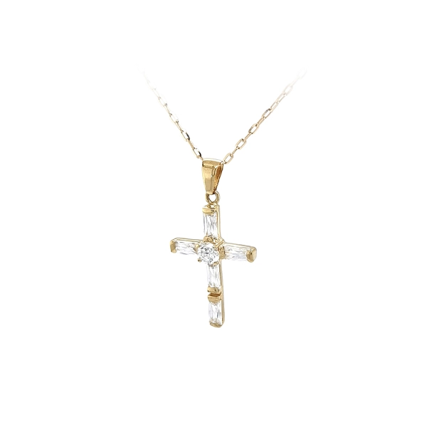 Mặt dây chuyền vàng hình thánh giá đính đá zircon