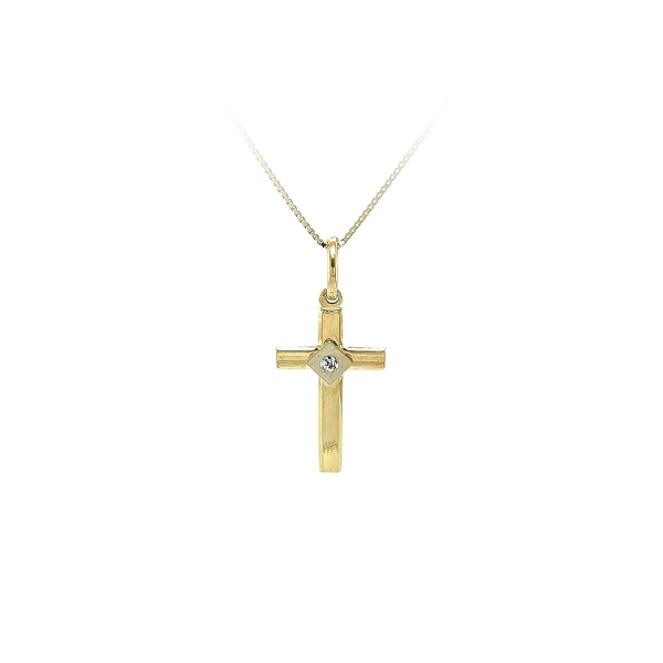 Mặt dây chuyền hình thánh giá bằng vàng đính đá zircon
