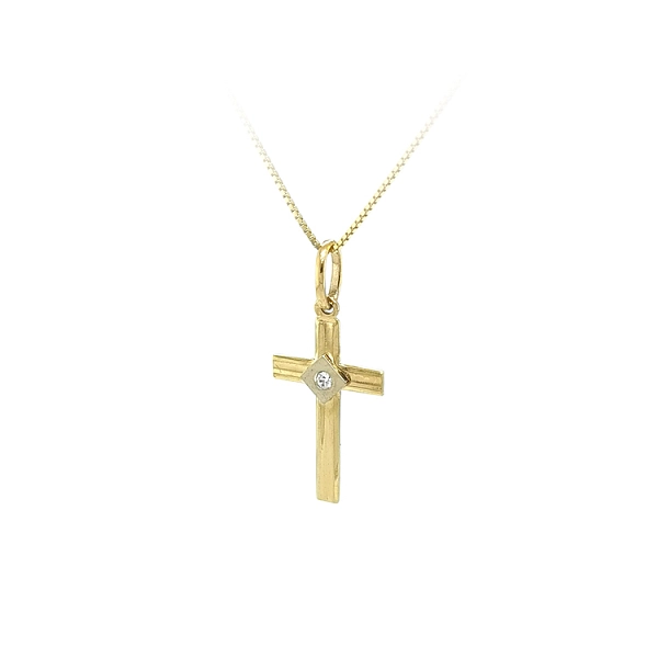 Mặt dây chuyền hình thánh giá bằng vàng đính đá zircon