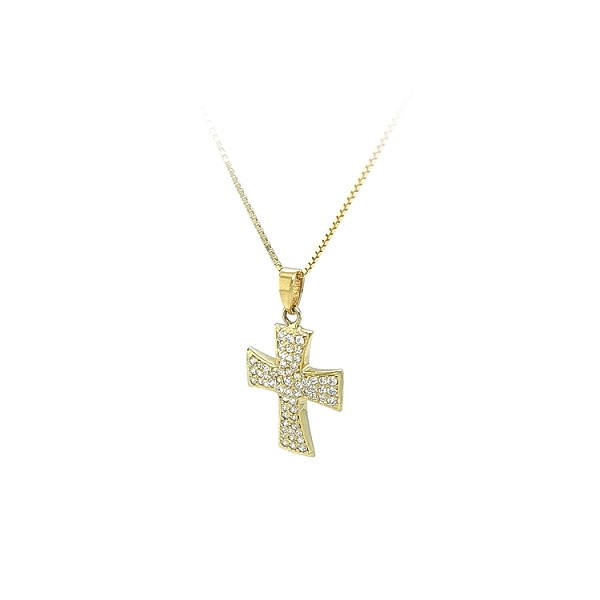 Mặt dây chuyền vàng hình thánh giá đính đá zircon