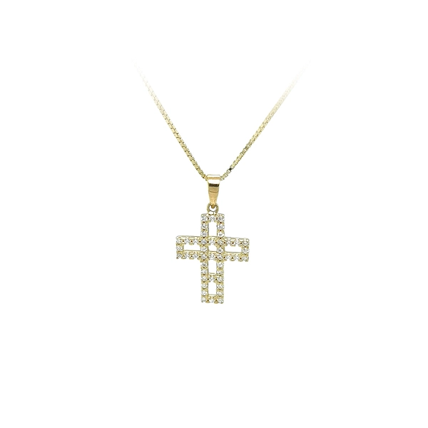 Mặt dây chuyền vàng hình thánh giá đính đá zircon