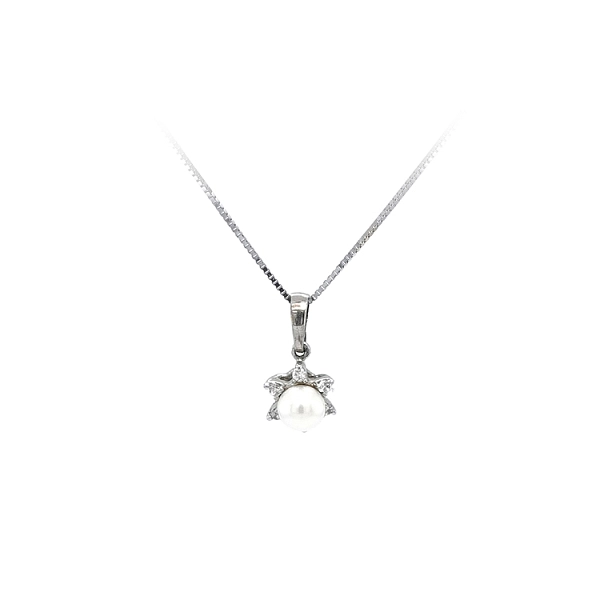 Mặt dây chuyền có ngọc trai và đá zircon trắng vàng