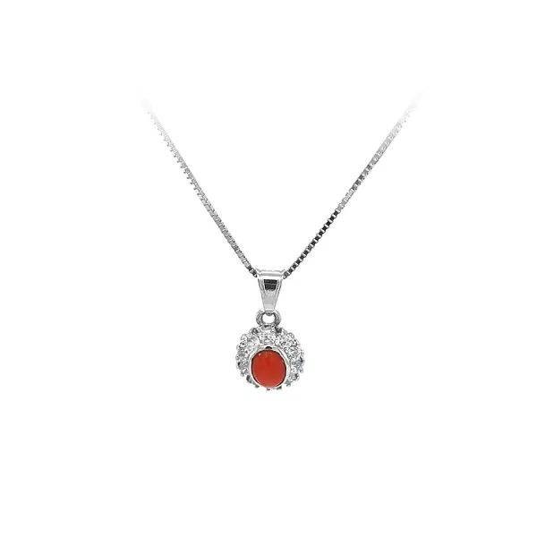 Mặt dây chuyền bằng vàng trắng và san hô