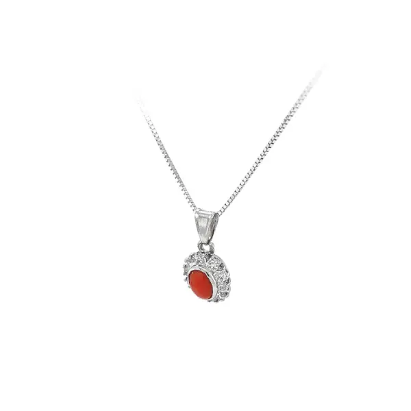 Mặt dây chuyền bằng vàng trắng và san hô