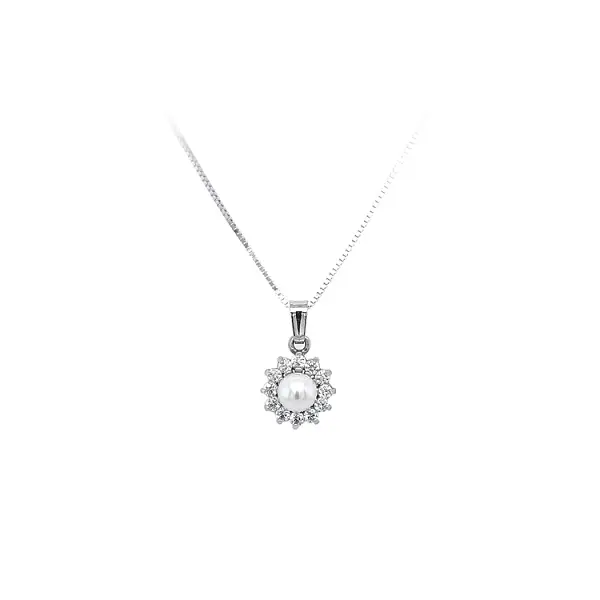 Mặt dây chuyền có ngọc trai và đá zircon trắng vàng