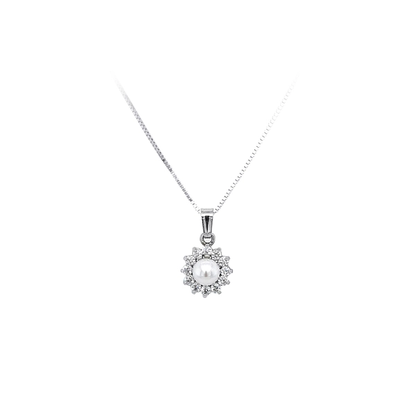 Mặt dây chuyền có ngọc trai và đá zircon trắng vàng