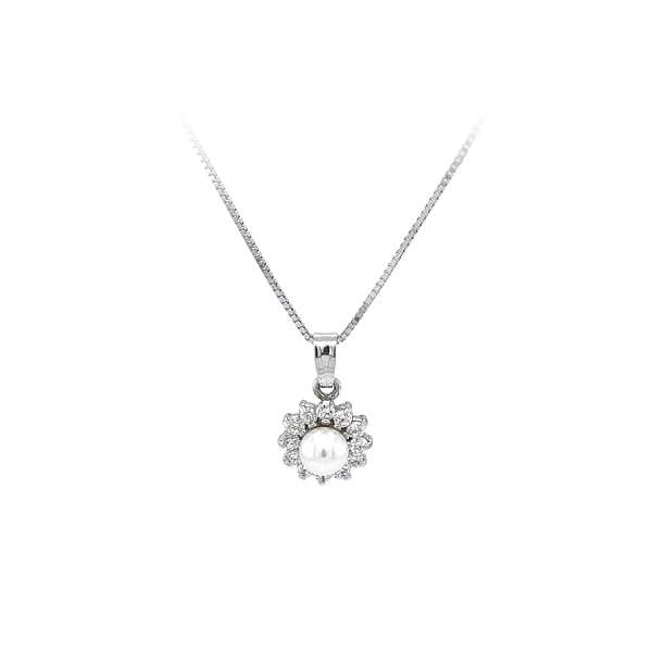Mặt dây chuyền có ngọc trai và đá zircon trắng vàng