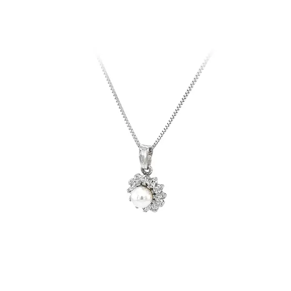 Mặt dây chuyền có ngọc trai và đá zircon trắng vàng