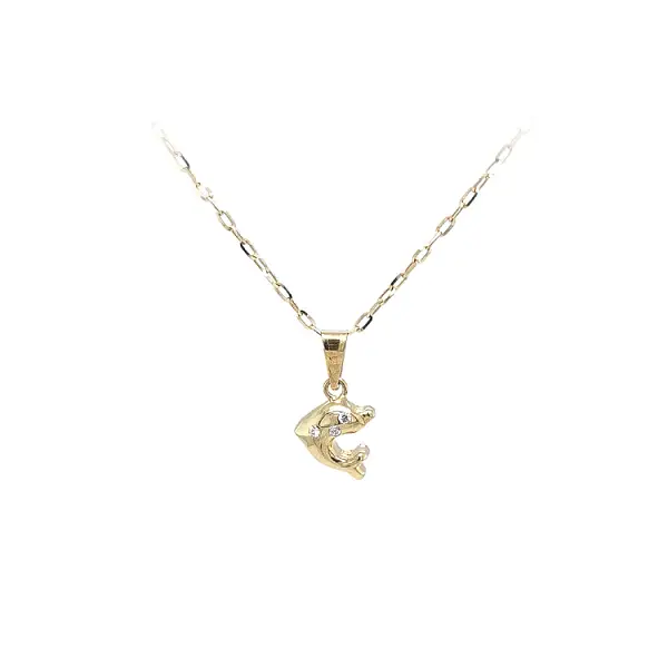 Mặt dây chuyền hình cá heo vàng đính đá zircon