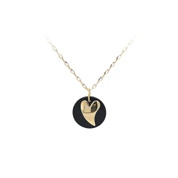 Mặt dây chuyền vàng hình trái tim với đá onyx