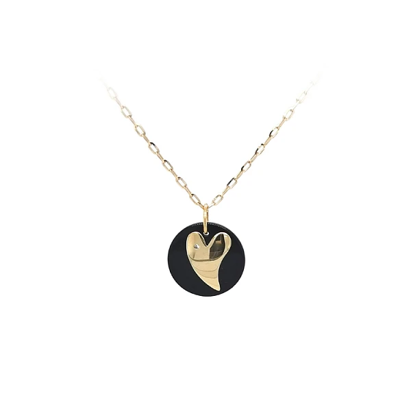 Mặt dây chuyền vàng hình trái tim với đá onyx