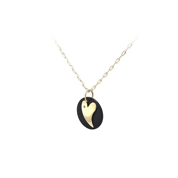 Mặt dây chuyền vàng hình trái tim với đá onyx