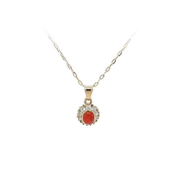 Mặt dây chuyền vàng đính san hô và đá zircon